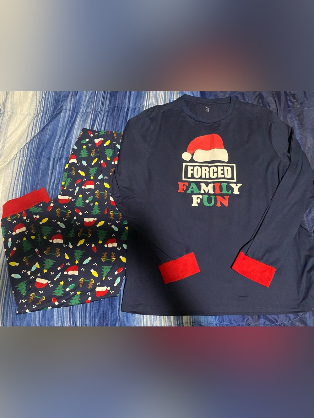 Holiday Time Navy and Red 'Forced Family Fun' Adult Pajama Set